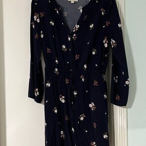 LOFT Navy Floral Long Sleeve Dress